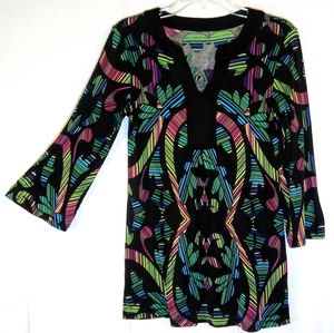 S Funky Psychedelic V-neck Tunic Blouse Shirt Top